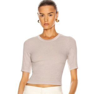 Enza Costa Silk Rib Cropped Half Sleeve Crew Tee  - XS Silver